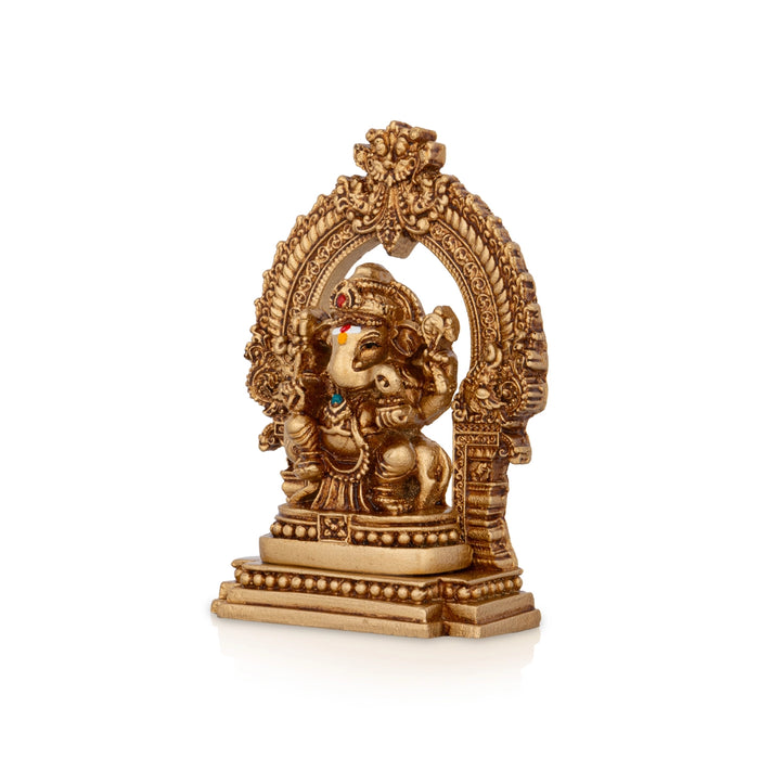 Ganesh Murti With Arch Sitting On Base - 4 x 2.5 Inches | Resin Statue/ Vinayaka Statue for Pooja - Fibre Murties