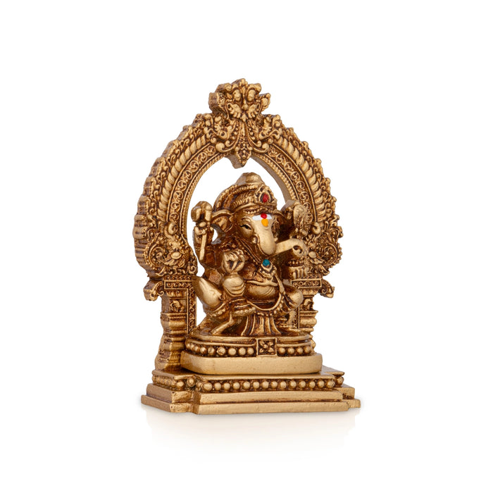 Ganesh Murti With Arch Sitting On Base - 4 x 2.5 Inches | Resin Statue/ Vinayaka Statue for Pooja - Fibre Murties