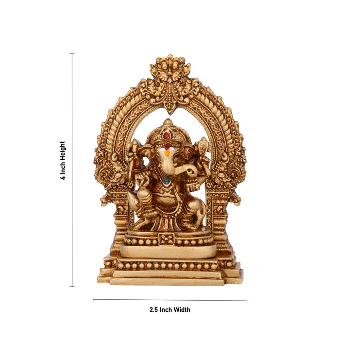 Ganesh Murti With Arch Sitting On Base - 4 x 2.5 Inches | Resin Statue/ Vinayaka Statue for Pooja - Fibre Murties