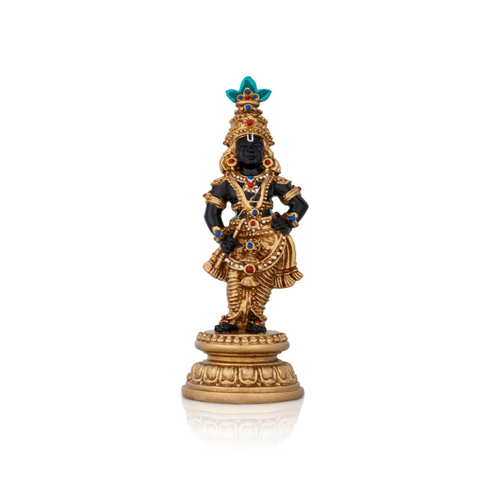 Krishna Murti Standing On Base - 6 x 2 Inches | Resin Statue/ Black & Gold Polish Krishna Idol for Pooja - Fibre Murties