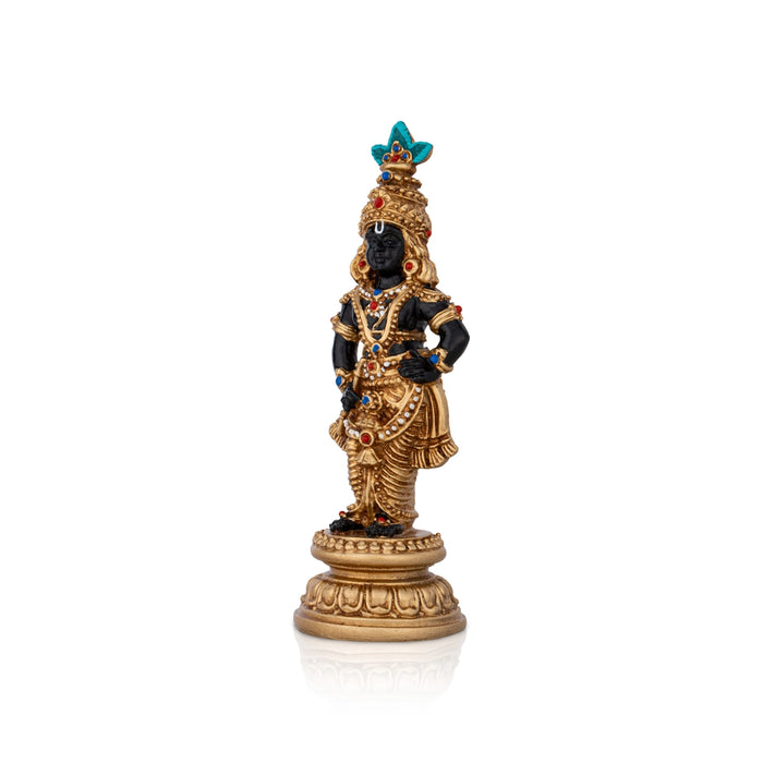 Krishna Murti Standing On Base - 6 x 2 Inches | Resin Statue/ Black & Gold Polish Krishna Idol for Pooja - Fibre Murties