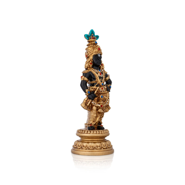Krishna Murti Standing On Base - 6 x 2 Inches | Resin Statue/ Black & Gold Polish Krishna Idol for Pooja - Fibre Murties