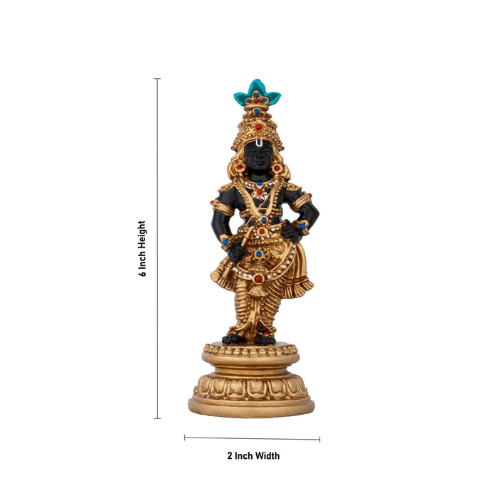 Krishna Murti Standing On Base - 6 x 2 Inches | Resin Statue/ Black & Gold Polish Krishna Idol for Pooja - Fibre Murties