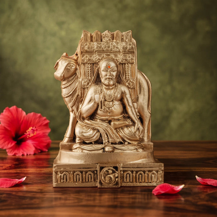 Raghavendra With Cow Murti - 5 x 3.4 Inches | Resin Antique Idol/ Raghavendra Statue For Pooja Room