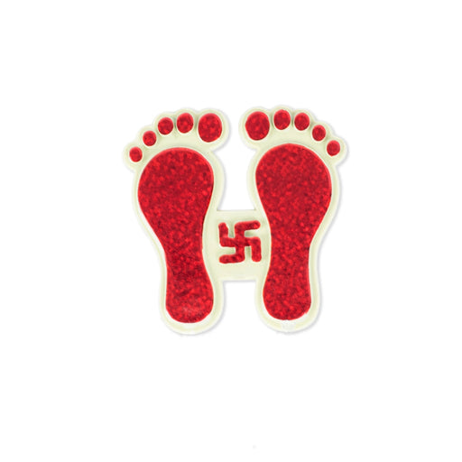 Paduka - 1.75 x 1.5 Inches | Red Colour Krishna Charan Paduka/ Red Colour Padham for Pooja - Pooja Box & Paduka