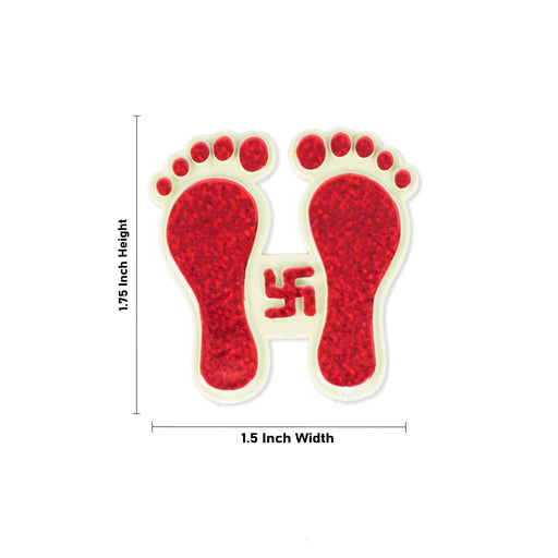 Paduka - 1.75 x 1.5 Inches | Red Colour Krishna Charan Paduka/ Red Colour Padham for Pooja - Pooja Box & Paduka