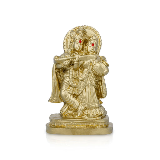Radha Krishna Murti With Base - 3 x 2 Inches | Resin Statue/ Gold Polish Radha Krishna Idol for Pooja - Fibre Murties