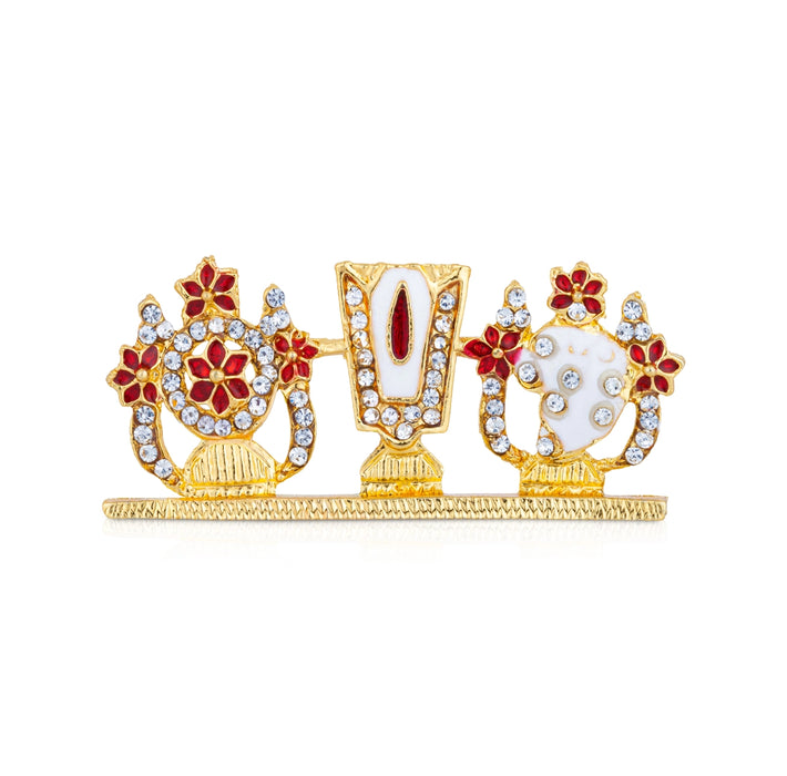 Shankh Namam Chakram Stand - 1.2 x 2.5 Inches |Vishnu Symbol Stand/ Stone Studded Vaishnav For Car Decor