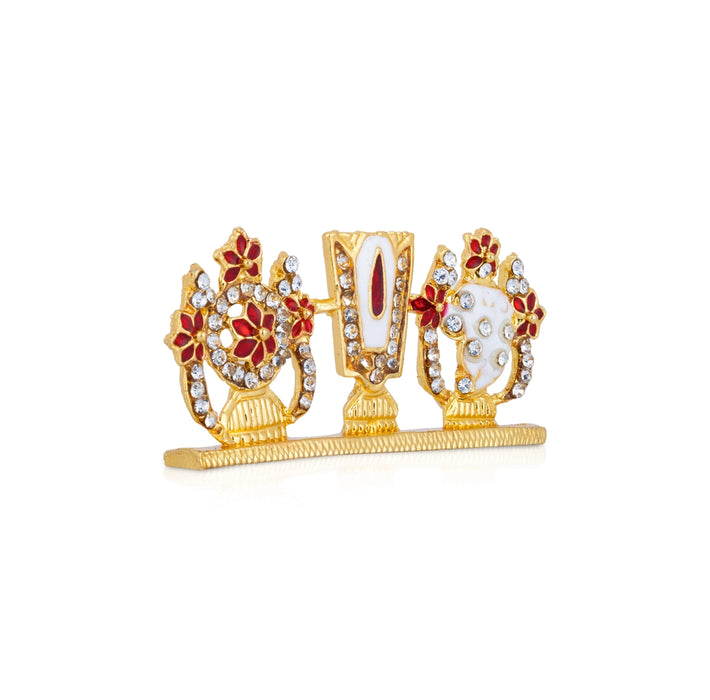 Shankh Namam Chakram Stand - 1.2 x 2.5 Inches |Vishnu Symbol Stand/ Stone Studded Vaishnav For Car Decor