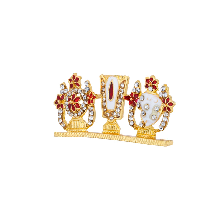 Shankh Namam Chakram Stand - 1.2 x 2.5 Inches |Vishnu Symbol Stand/ Stone Studded Vaishnav For Car Decor