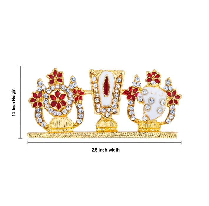 Shankh Namam Chakram Stand - 1.2 x 2.5 Inches |Vishnu Symbol Stand/ Stone Studded Vaishnav For Car Decor