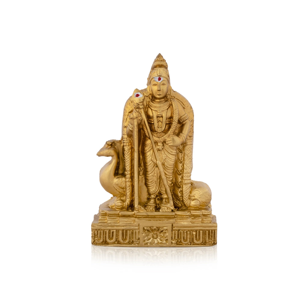 Murugan Statue - 3.5 x 2.25 Inches | Resin Statue/ Gold Polish Murugan Idol for Pooja/ 102 Gms Approx