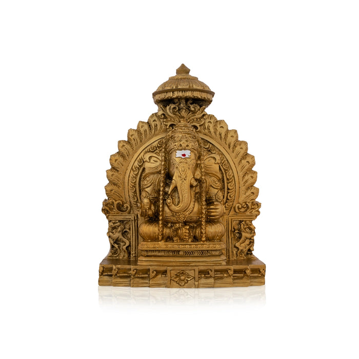 Pillayarpatti Ganesh Murti Sitting On Simhasan - 5 x 4 Inches | Resin Statue/ Gold Polish Vinayaka Idol for Pooja