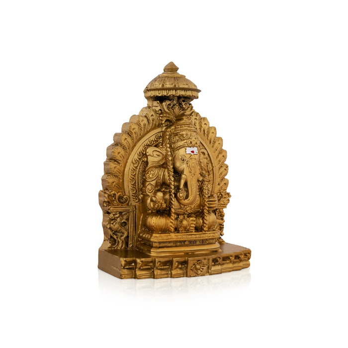 Pillayarpatti Ganesh Murti Sitting On Simhasan - 5 x 4 Inches | Resin Statue/ Gold Polish Vinayaka Idol for Pooja