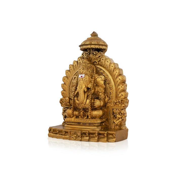 Pillayarpatti Ganesh Murti Sitting On Simhasan - 5 x 4 Inches | Resin Statue/ Gold Polish Vinayaka Idol for Pooja