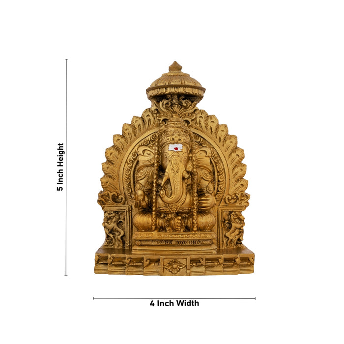 Pillayarpatti Ganesh Murti Sitting On Simhasan - 5 x 4 Inches | Resin Statue/ Gold Polish Vinayaka Idol for Pooja