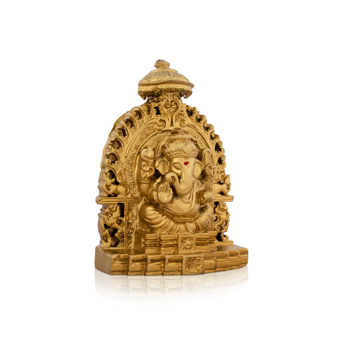 Ganesh Murti Sitting On Simhasan - 5 x 4 Inches | Resin Statue/ Gold Polish Vinayaka Idol for Pooja/ 320 Gms