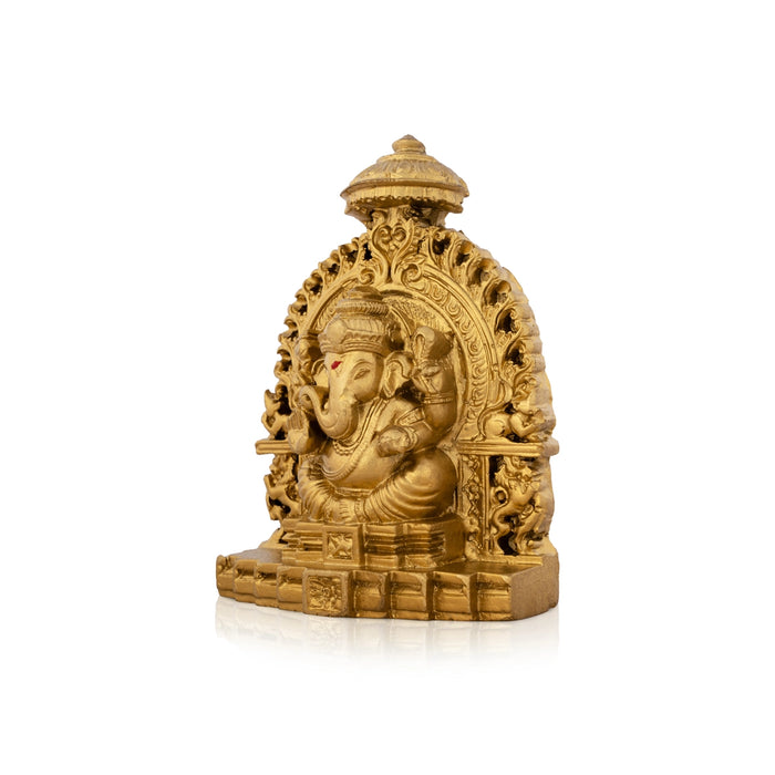 Ganesh Murti Sitting On Simhasan - 5 x 4 Inches | Resin Statue/ Gold Polish Vinayaka Idol for Pooja/ 320 Gms