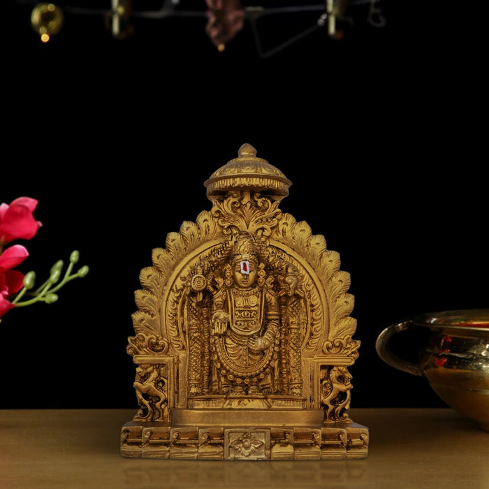 Simhasan Balaji Murti - 5 x 4 Inch | Resin Statue/ Gold Polish Balaji Idol for Pooja/ 296 Gms Approx