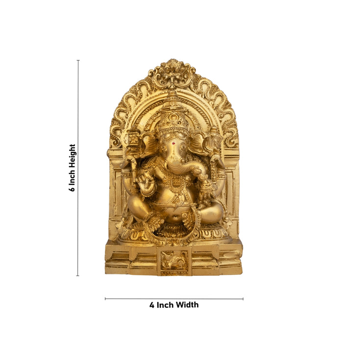 Ganesh Murti With Arch - 6 x 4 Inches | Resin Statue/ Gold Polish Ganpati Murti for Pooja/ 450 Gms Approx