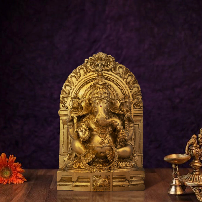 Ganesh Murti With Arch - 6 x 4 Inches | Resin Statue/ Gold Polish Ganpati Murti for Pooja/ 450 Gms Approx