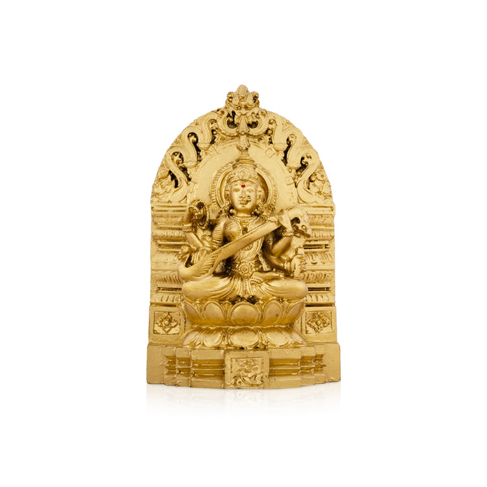 Saraswati Murti With Arch - 6 x 4 Inches | Resin Statue/ Gold Polish Saraswati Idol for Pooja/ 500 Gms Approx