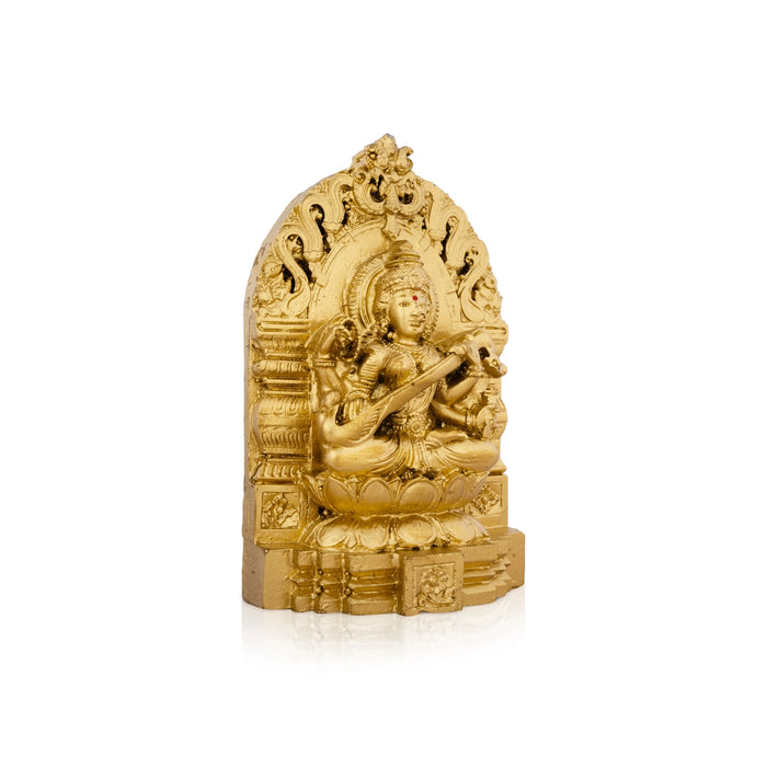 Saraswati Murti With Arch - 6 x 4 Inches | Resin Statue/ Gold Polish Saraswati Idol for Pooja/ 500 Gms Approx