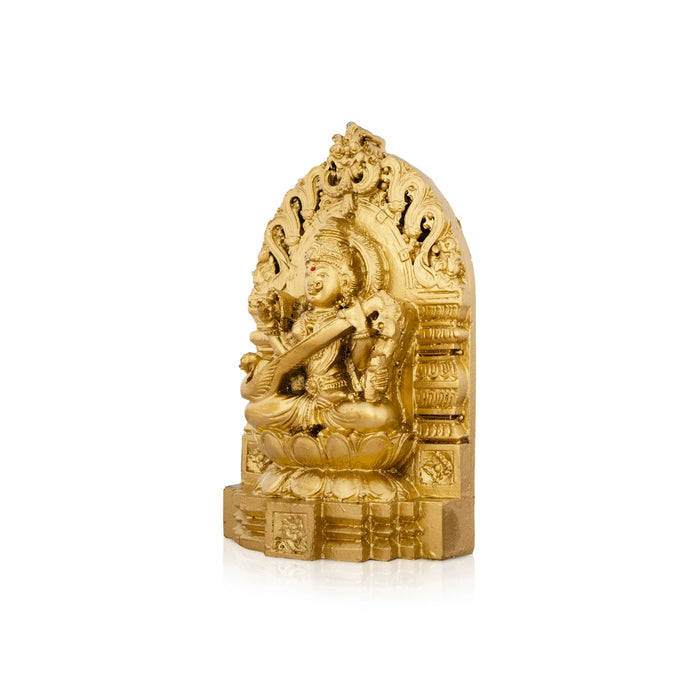 Saraswati Murti With Arch - 6 x 4 Inches | Resin Statue/ Gold Polish Saraswati Idol for Pooja/ 500 Gms Approx