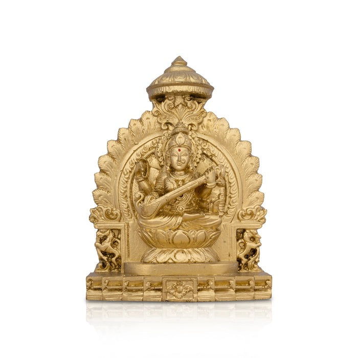 Simhasan Saraswati Murti - 5 x 4 Inches | Resin Statue/ Gold Polish Saraswati Idol for Pooja/ 300 Gms Approx