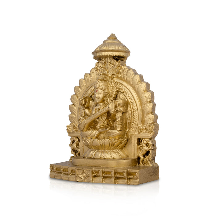 Simhasan Saraswati Murti - 5 x 4 Inches | Resin Statue/ Gold Polish Saraswati Idol for Pooja/ 300 Gms Approx