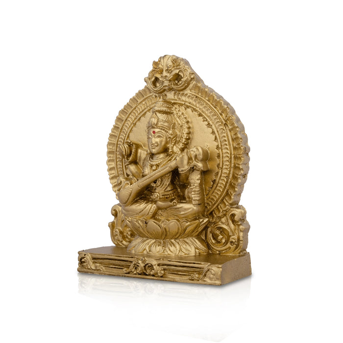 Saraswati Murti With Arch - 4.5 x 3.25 Inches | Resin Statue/ Gold Polish Saraswati Idol for Pooja/ 217 Gms