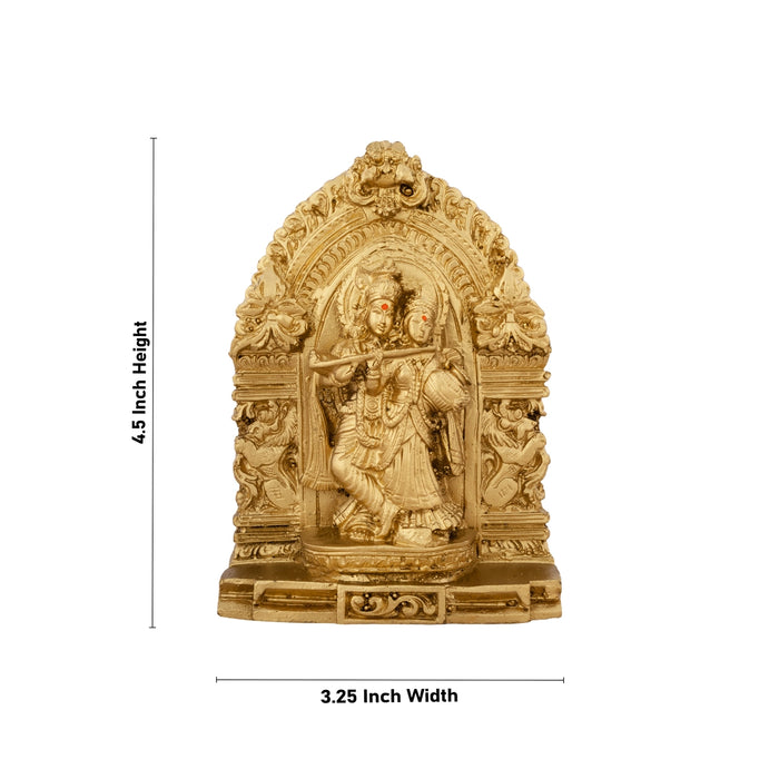 Radha Krishna Murti with Arch - 4.5 x 3.25 Inches | Resin Statue/ Gold Polish Radha Krishna Idol for Pooja - Fibre Murties