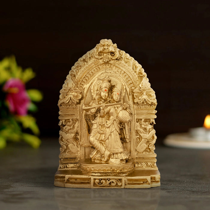 Radha Krishna Murti with Arch - 4.5 x 3.25 Inches | Resin Statue/ Gold Polish Radha Krishna Idol for Pooja