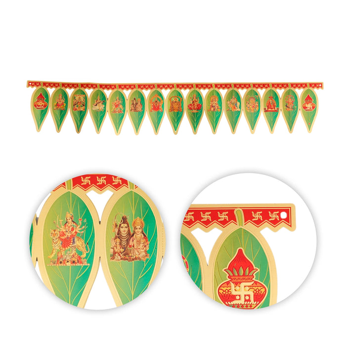 Leaf Design Toran - 32.5 Inches | Golden And Green Colour Thoran/ Bandanwar/ Door Hanging Toran for Home - Toran