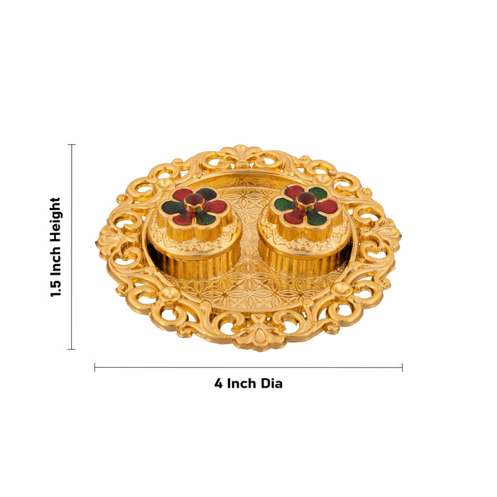 Kumkum Pot With Meenakari Plate - 1.5 x 4 Inches | Haldi Kumkum Pot/ Plastic Sindoor Pot for Pooja/ 30 Gms