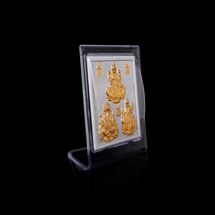 Lakshmi Ganesh Saraswati Murti Acrylic Photo Stand- 4.5 X 3.5 Inch | Gold Polish Acrylic Picture Frame For Car - Car Stand & Car Accessories
