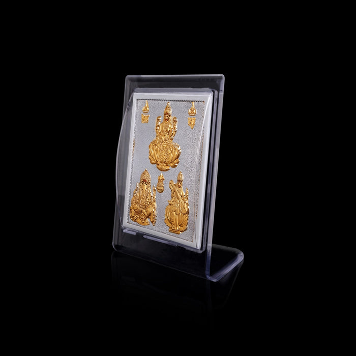 Lakshmi Ganesh Saraswati Murti Acrylic Photo Stand- 4.5 X 3.5 Inch | Gold Polish Acrylic Picture Frame For Car - Car Stand & Car Accessories