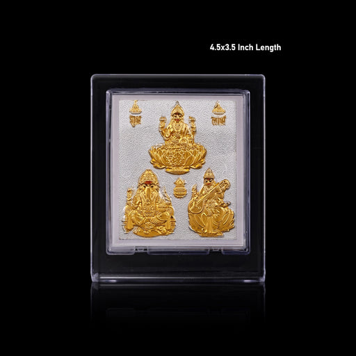 Lakshmi Ganesh Saraswati Murti Acrylic Photo Stand- 4.5 X 3.5 Inch | Gold Polish Acrylic Picture Frame For Car - Car Stand & Car Accessories