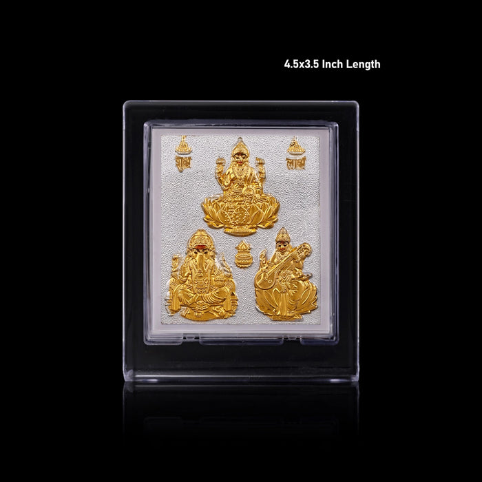 Lakshmi Ganesh Saraswati Murti Acrylic Photo Stand- 4.5 X 3.5 Inch | Gold Polish Acrylic Picture Frame For Car - Car Stand & Car Accessories