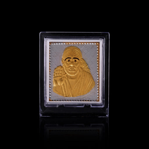 Sai Baba Murti Acrylic Photo Stand - 3.5 X 3 Inches | Gold Polish Car Stand/ Picture Stand For Car Decor - Car Stand & Car Accessories