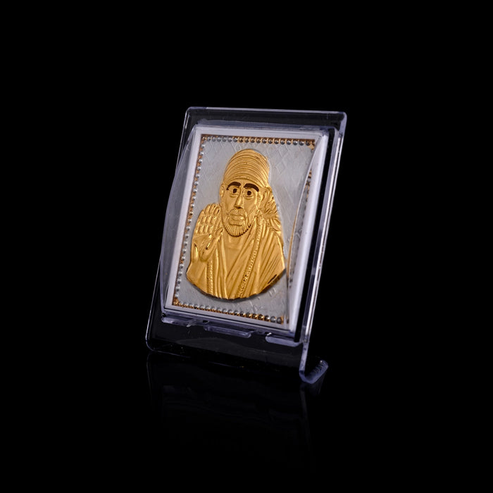Sai Baba Murti Acrylic Photo Stand - 3.5 X 3 Inches | Gold Polish Car Stand/ Picture Stand For Car Decor - Car Stand & Car Accessories