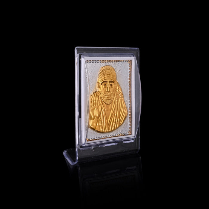 Sai Baba Murti Acrylic Photo Stand - 3.5 X 3 Inches | Gold Polish Car Stand/ Picture Stand For Car Decor - Car Stand & Car Accessories