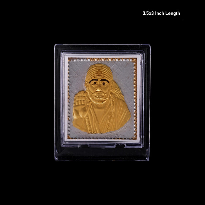 Sai Baba Murti Acrylic Photo Stand - 3.5 X 3 Inches | Gold Polish Car Stand/ Picture Stand For Car Decor - Car Stand & Car Accessories