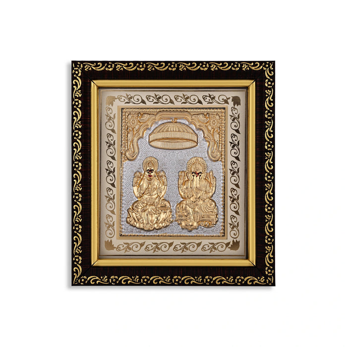 Lakshmi Ganesh Murti Photo Frame With Back Stand - 5.5 X 5 Inches | Gold Polish Wall Picture Frame For Home - Hindu God Photos & Frames