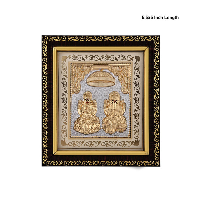 Lakshmi Ganesh Murti Photo Frame With Back Stand - 5.5 X 5 Inches | Gold Polish Wall Picture Frame For Home - Hindu God Photos & Frames