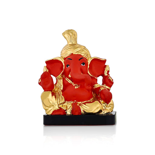 Ganesh Murti Sitting On Base - 3.5 X 2.5 Inches | Resin Statue/ Ganpati Murti For Pooja Room & Gifting - Fibre Murties