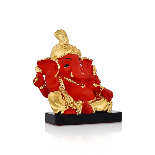 Ganesh Murti Sitting On Base - 3.5 X 2.5 Inches | Resin Statue/ Ganpati Murti For Pooja Room & Gifting - Fibre Murties
