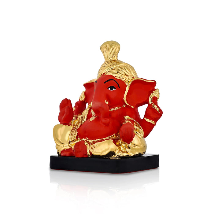 Ganesh Murti Sitting On Base - 3.5 X 2.5 Inches | Resin Statue/ Ganpati Murti For Pooja Room & Gifting - Fibre Murties