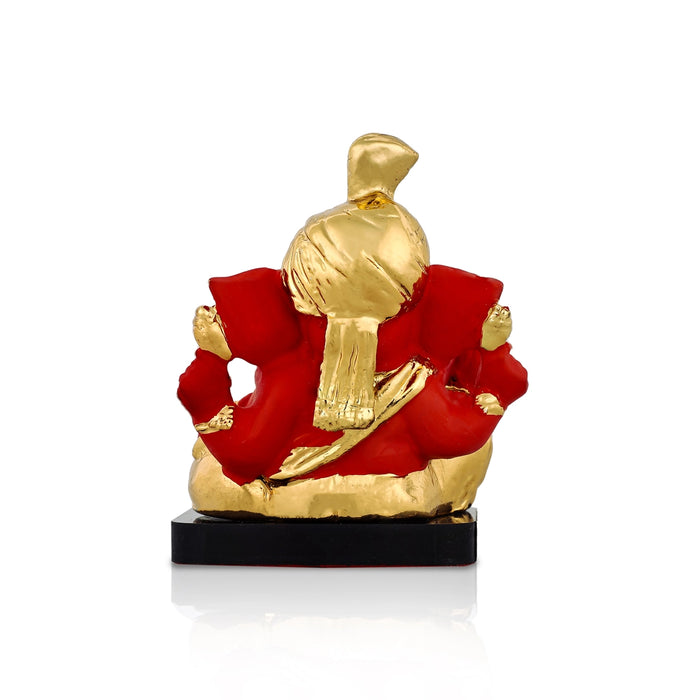 Ganesh Murti Sitting On Base - 3.5 X 2.5 Inches | Resin Statue/ Ganpati Murti For Pooja Room & Gifting - Fibre Murties