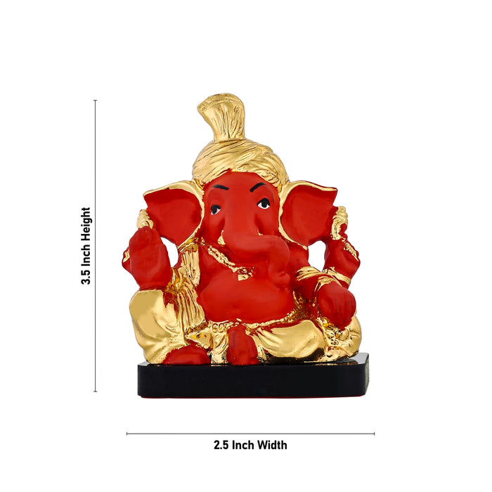 Ganesh Murti Sitting On Base - 3.5 X 2.5 Inches | Resin Statue/ Ganpati Murti For Pooja Room & Gifting - Fibre Murties